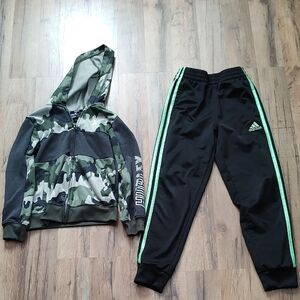 Adidas Kids Black Joggers with Hurley Zip Up Green Accents